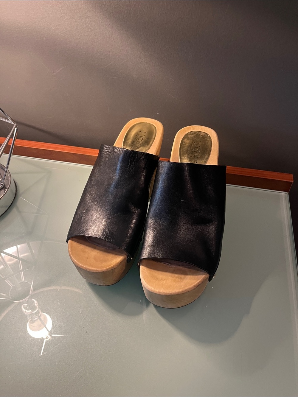 Michael Kors Michael Leather Slide Platform Sandals in Black